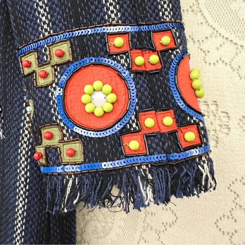 Tory Burch Luna Embellished Coat Black Navy